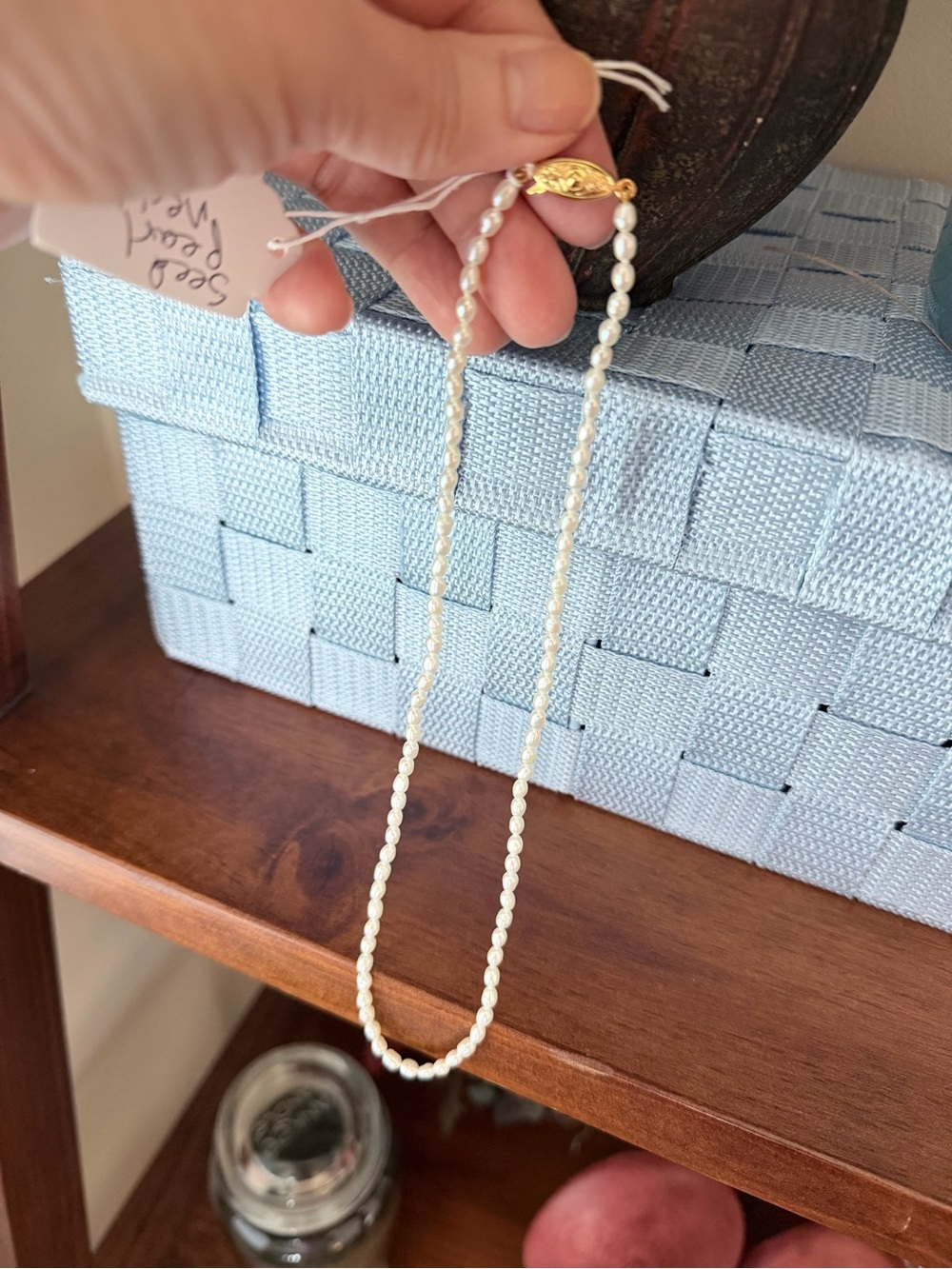 Seed Pearl Necklace with Gold Clasp - White Pearls